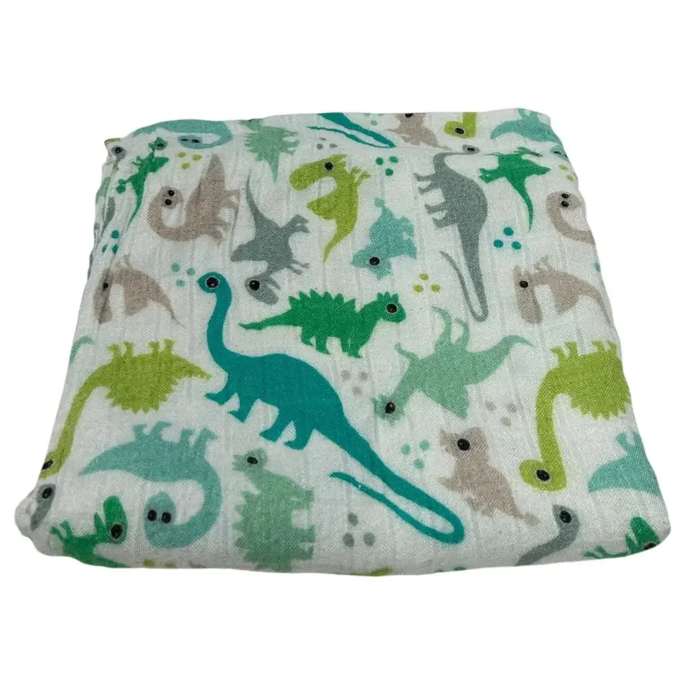 Tula Dinosaur Print Muslin Bamboo Baby Blanket Green Tan